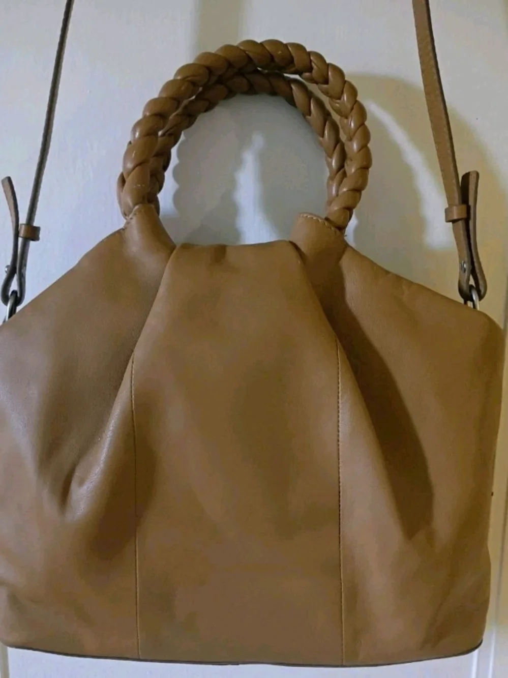Vince Camuto Tan Braided-Handle Shoulder Tote